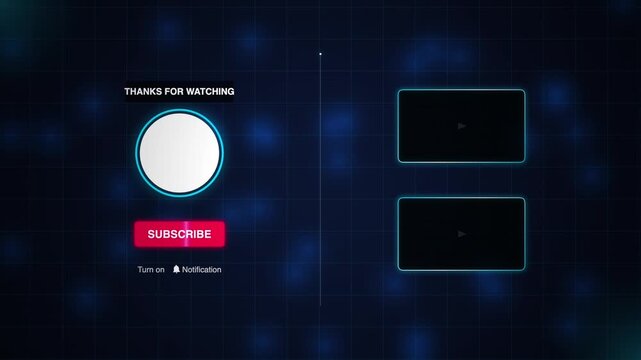 Digital End Screen Template With A Red Subscription Button And Dark Abstract Background