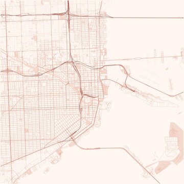 Miami City Map Poster Street Map JPG Pastel Orange Warm Sunset Wall Art Decoration