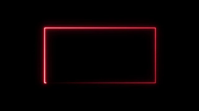 Red neon glowing rectangle frame border animation on black background