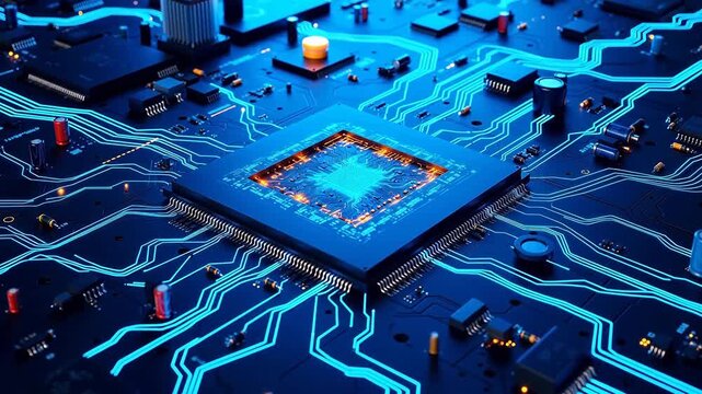 Closeup of illuminated circuit board
