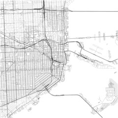 Obraz premium Miami City Map Poster Street Map JPG Stark Technical Black White Grey Zone Wall Art