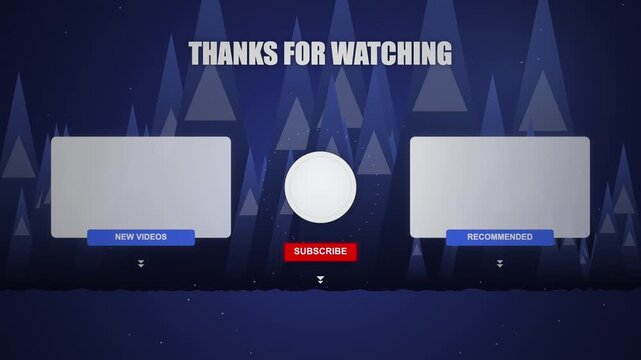 Digital Gaming End Screen Template With Dark Blue Abstract Forest Background And Placeholders