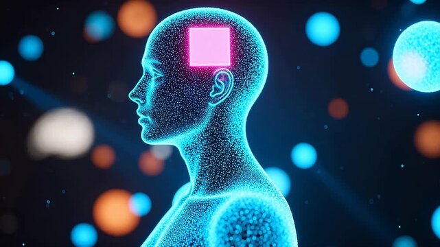Human head with glowing brain area