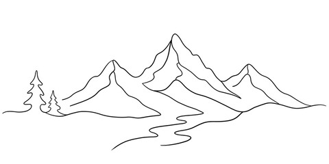 Continuous Line Drawing Mountain Landscape Scene © ImageFlow 