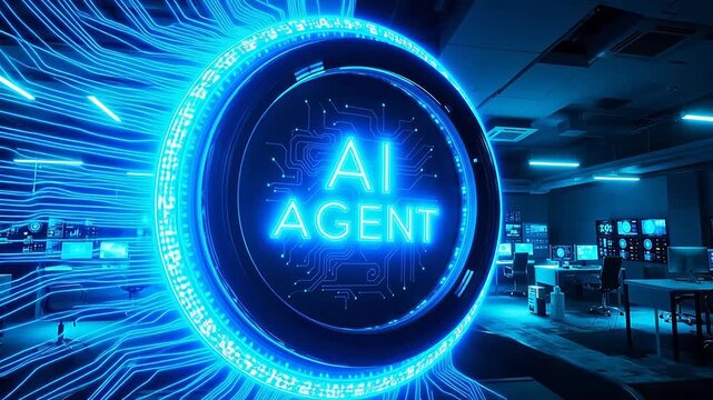 AI agent hologram in tech control room