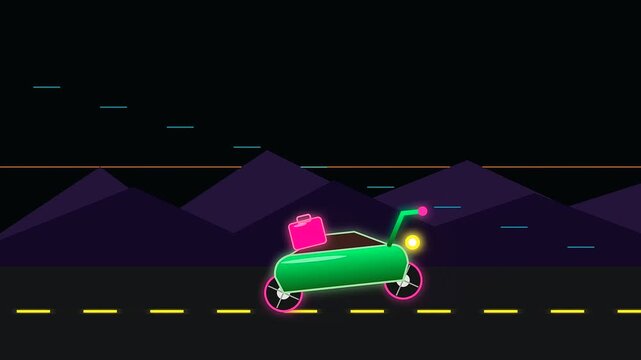 a stylized neon green luggage cart travels across dark undulating mountain terrain during summer travel as the season shifts towards the upcoming quiet shoulder season