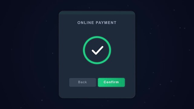 Digital Online Payment Confirmation Interface With Green Success Checkmark On Dark Background