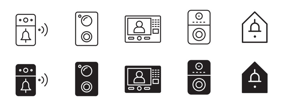 Smart Doorbell Icon Set, Video Intercom Security and Home Entrance Camera Vector Symbols