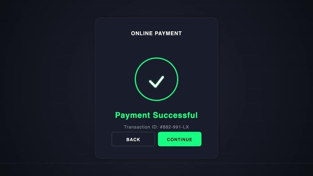 Digital Online Payment Interface Process With Success Confirmation Checkmark