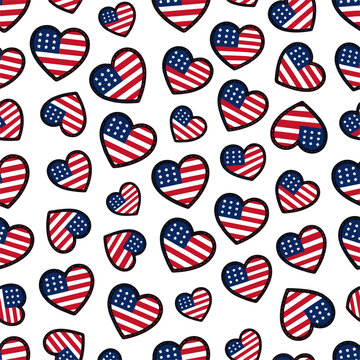 American Flag Heart Patch Seamless Pattern for Patriotic Holiday Decorations and Designs