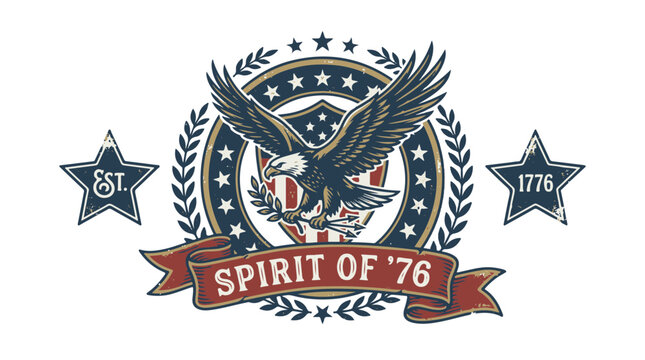American Patriotic Eagle Emblem Illustration Spirit of 76 for Independence Day and Historical Themes