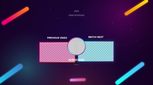 Dynamic End Screen Overlay Template With Neon Geometric Shapes And User Profile Placeholder