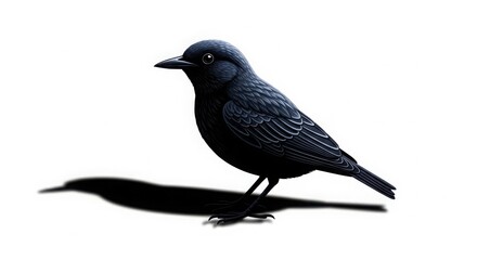 Fototapeta premium Common blackbird standing isolated against a white background with blackbird wildlife feathers isolated ornithology creature perching standing backyard contrast observation