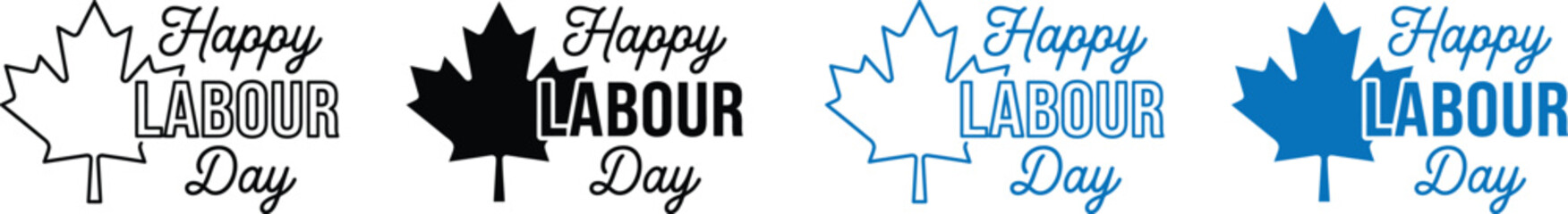 Canada Labour Day Holiday and Celebration Vector Icon Collection featuring happy labour day typography and maple leaf symbols. © MDRAJU