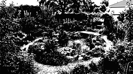 Obraz premium Serene Backyard Garden Pond with Lush Greenery and Waterfall