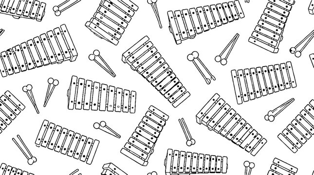 Assorted xylophone and marimba musical instruments scattered pattern.