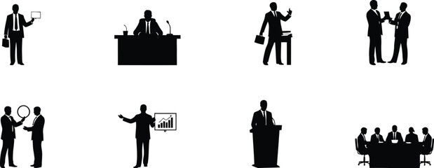 Obraz premium Business professionals in various meeting and presentation scenarios