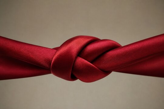 inseparable. Two deep red silk ribbons intertwined into a knot against a neutral background, symbolizing unity. event programs.