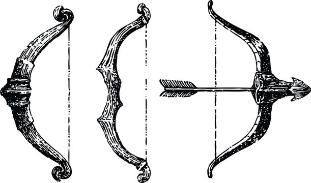 antique bow and arrow engraving set vintage hunting weapon historical illustration