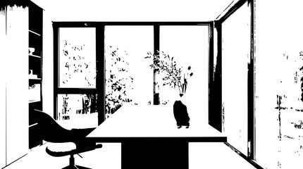 Fototapeta premium Modern Home Office with Large Window and Greenery View