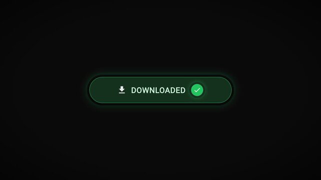 Download button cursor press with circular progress ring sweep and emerald checkmark on black luma key for overlay compositing 4K