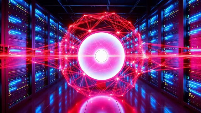 server room with glowing blue circle
