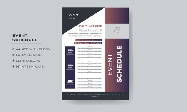 Event Schedule design template for business or meeting, Daily Event Schedule design template 