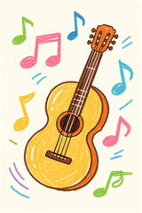 Naklejka premium Crayon Style Music Illustration