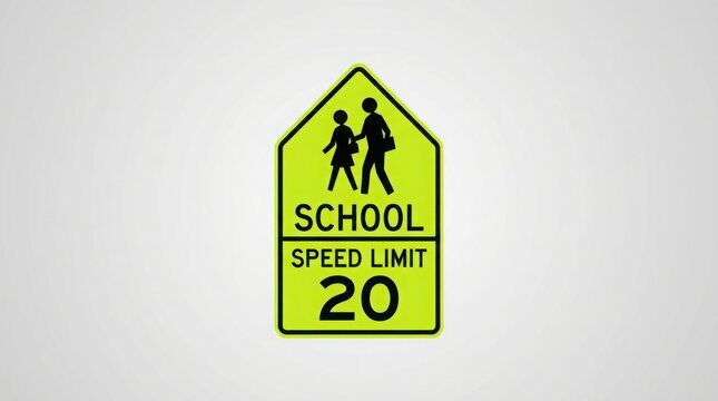School Speed Limit 20 Sign Isolated on White Background Traffic Safety Warning