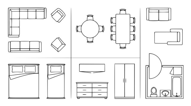 Vector graphic illustration of various furniture and home decor designs