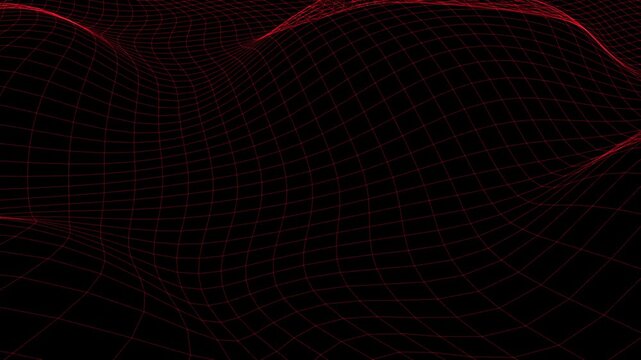 Red wireframe landscape with flowing grid lines, futuristic digital terrain animation
