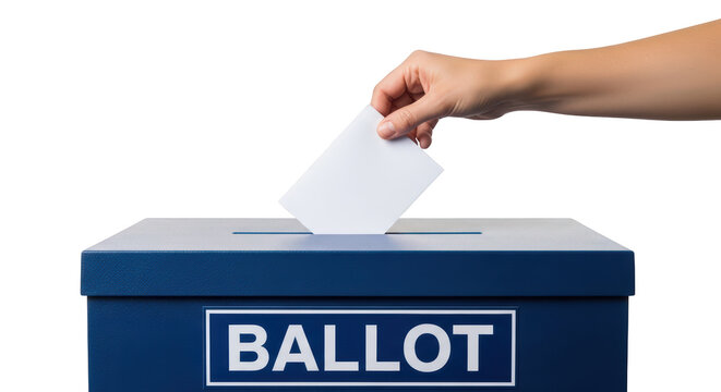 Hand putting paper into ballot box.