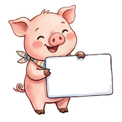 Cute happy cartoon piglet smiling on a farm illustration