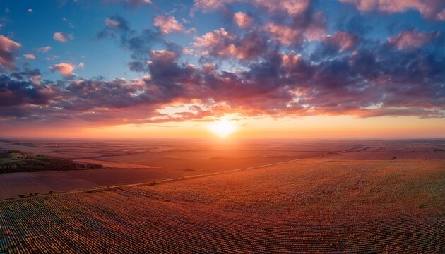 Ave Real Sky With Sun Pastel Colors Panoramic Sunrise Sundown Sanset Sky With Colorful Clouds Without Any Birds Natural Cloudscape