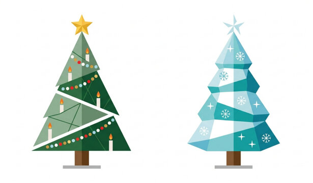 Minimalist Geometric Christmas Tree Collection Vector Illustration