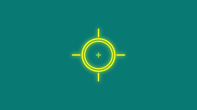 Digital sniper scope reticle overlay glowing Yellow crosshair on dark Blue  background for military tactical interface and gaming h u d precision