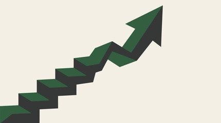 Fototapeta premium Minimalist 3D green upward arrow representing financial growth and progress steps.