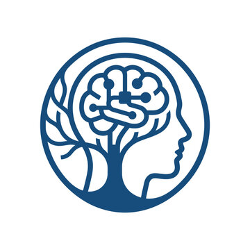 Abstract Brain Tree Icon for Artificial Intelligence and Mental Growth