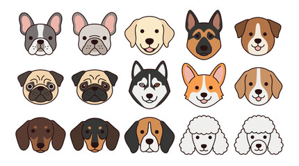 Naklejka premium Popular Dog Breeds Face Icon Set