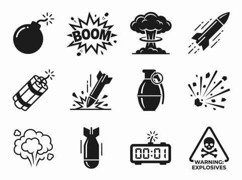 Set of explosion and bomb icons