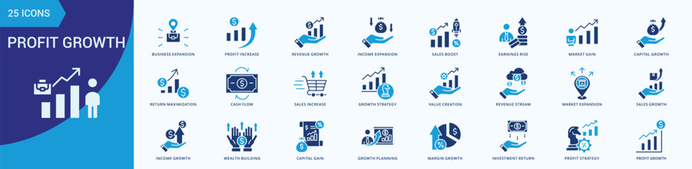 Fototapeta premium Profit Growth Icon Set Illustration Vector Flat Blue Style