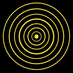 Naklejka premium Concentric yellow circles on black background, varying in size like sound waves.
