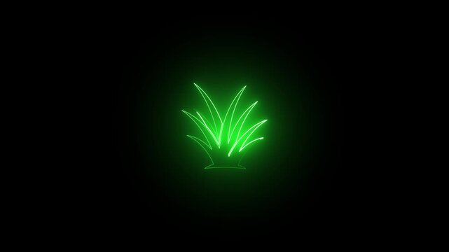 Neon Grass Doodle Icon Animation | Glowing Green Nature Symbol, Grass icon glows with a vibrant green neon light against a dark background.