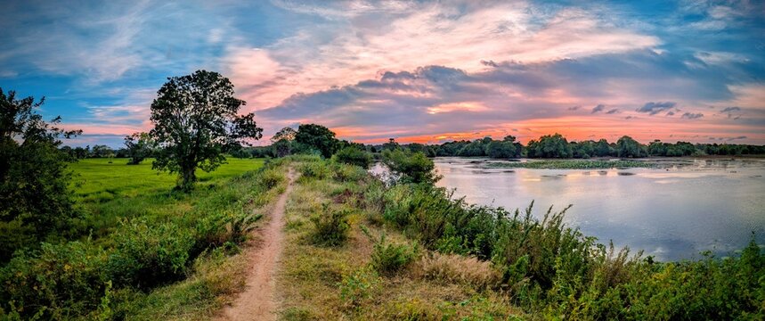 sunset over lake in Sri Lanka , 100% natural environment 