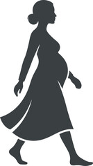 Fototapeta premium Elegant silhouette of a pregnant woman walking gracefully in a simple dress for maternity design
