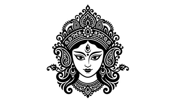 Maa Durga face black silhouette vector icon for Navratri and Durga Puja