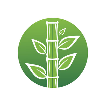 Bamboo and leaves flat icon on green circle