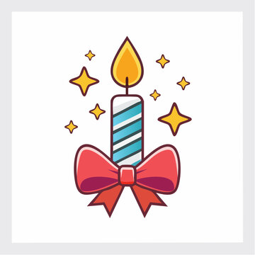 Birthday Candle with Red Bow and Stars