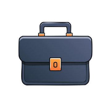 Blue briefcase with orange latch, flat vector illustration