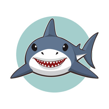 Cartoon Blue Shark with Sharp Teeth
